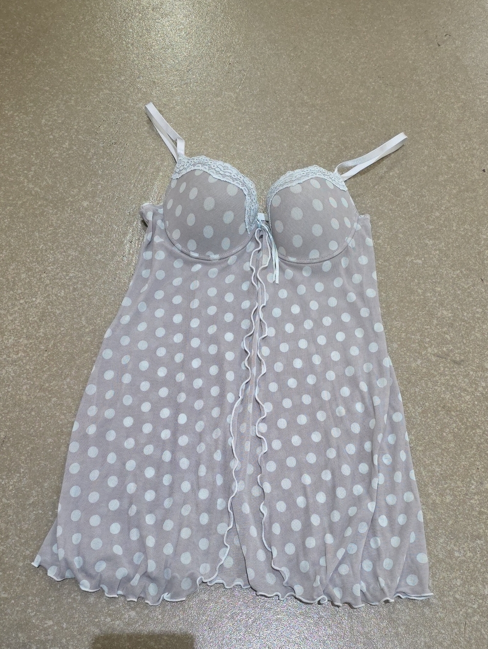 Polka Dot Lace-Trim Chemise Nightdress - White Polka on Light Gray